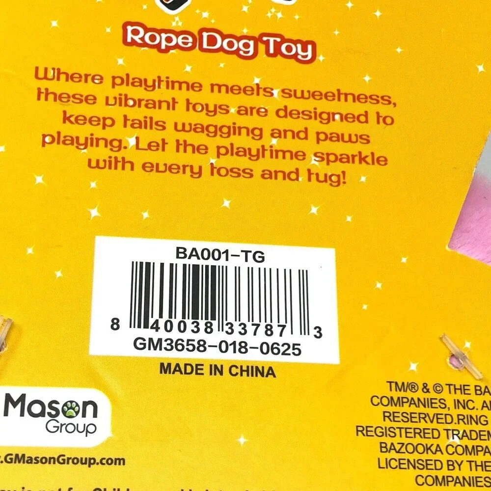 Bazooka Ring Pop Dog Plush Rope Toy Candy Theme Playtime Fetch Tug